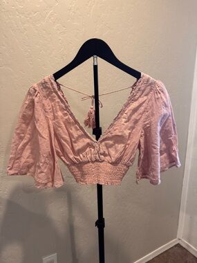 Timing Dusty Pink Smocked V-Neck Crop Top